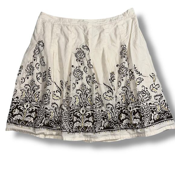 Venezia Womens A Line Layered Skirt Floral Print Cotton Cream Black Gold Size 18 - Picture 1 of 8